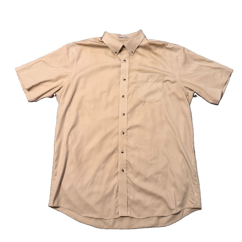 L.L.Bean Wrinkle Resistant Twill Shirt Men XLT Beige Button-Down SS